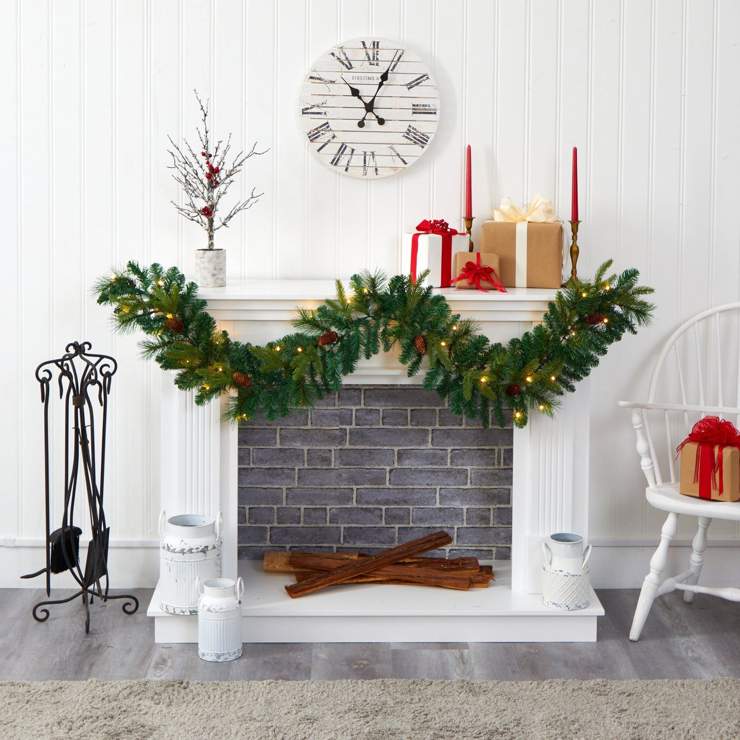6’ Mixed Pine and Pinecone Artificial Garland with 35 Clear LED Lights