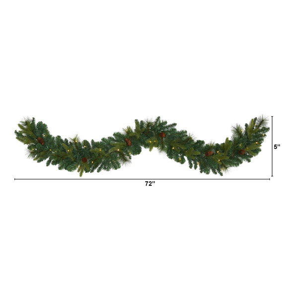 6’ Mixed Pine and Pinecone Artificial Garland with 35 Clear LED Lights