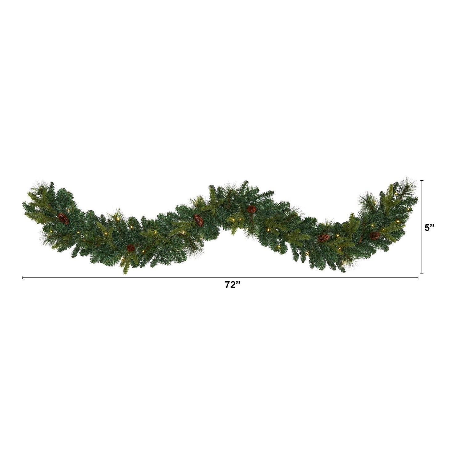 6’ Mixed Pine and Pinecone Artificial Garland with 35 Clear LED Lights