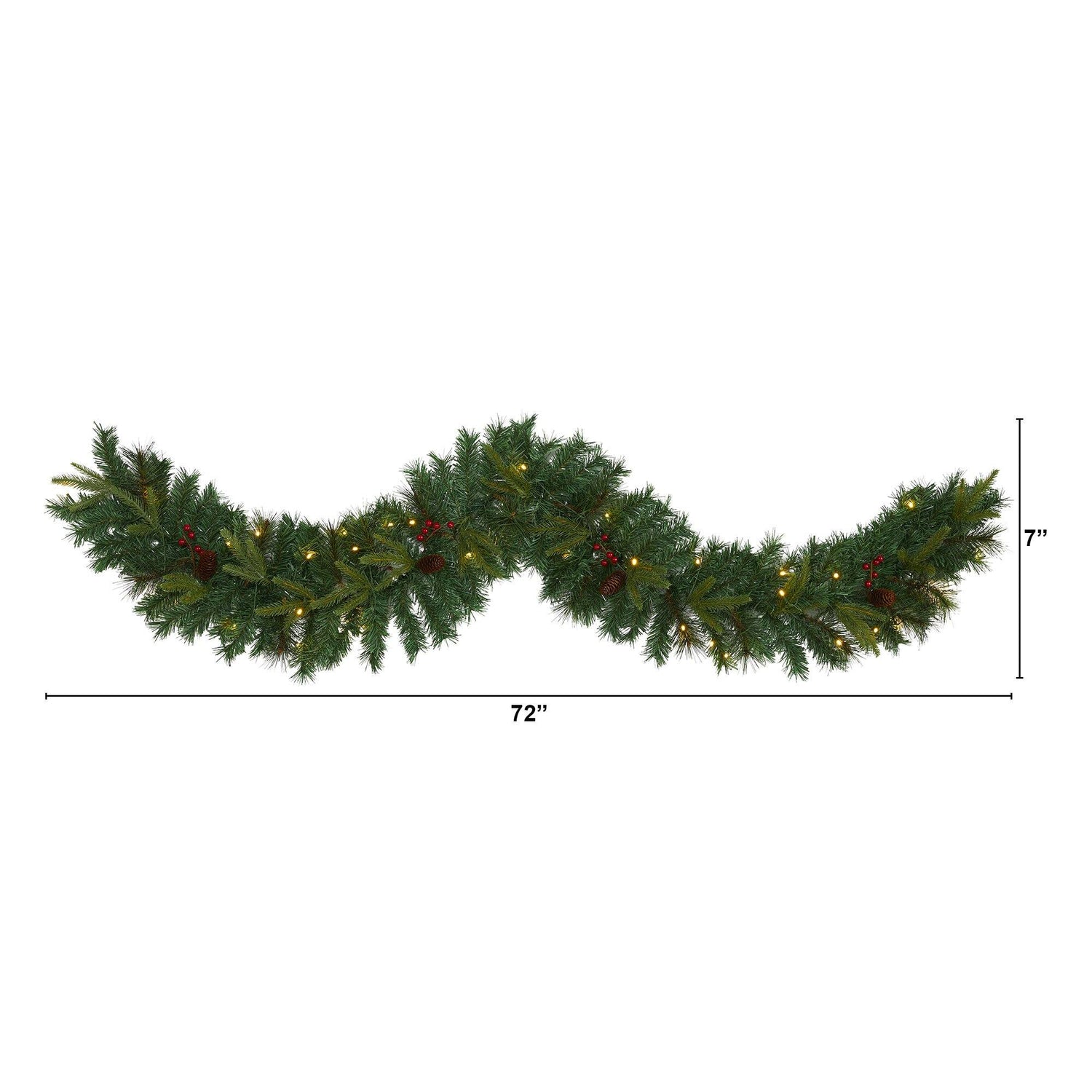 6’ Mixed Pine Artificial Christmas Garland with 35 Clear LED Lights, Berries and Pinecones