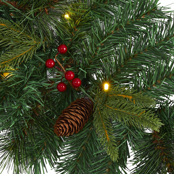 6’ Mixed Pine Artificial Christmas Garland with 35 Clear LED Lights, Berries and Pinecones