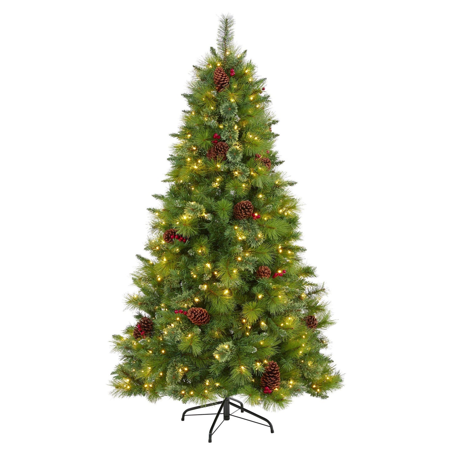 6’ Montana Mixed Pine Artificial Christmas Tree with Pine Cones, Berries and 350 Clear LED Lights