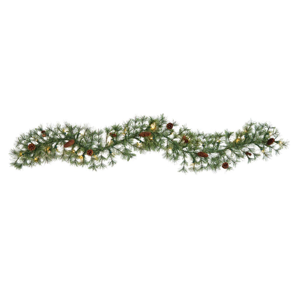 6' North Carolina Pine Artificial Christmas Garland with 30 Warm White LED Lights and Pinecones
