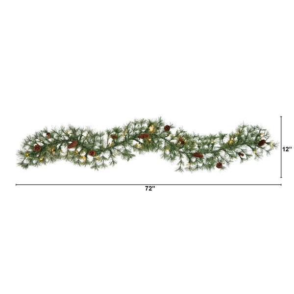 6' North Carolina Pine Artificial Christmas Garland with 30 Warm White LED Lights and Pinecones