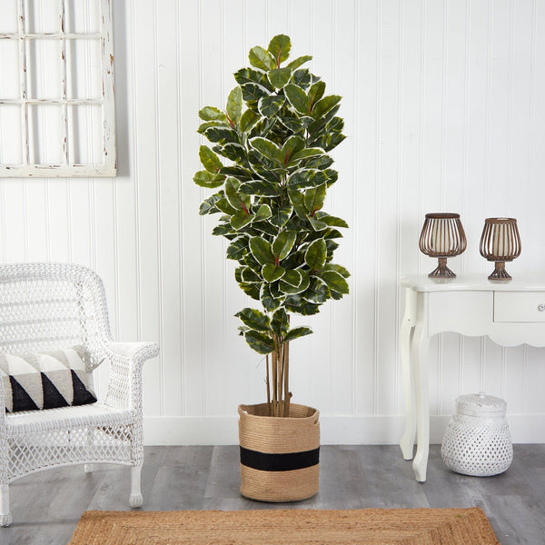 6’ Oak Artificial Tree in Handmade Natural Cotton Planter UV Resistant (Indoor/Outdoor)