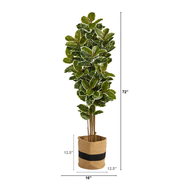 6’ Oak Artificial Tree in Handmade Natural Cotton Planter UV Resistant (Indoor/Outdoor)