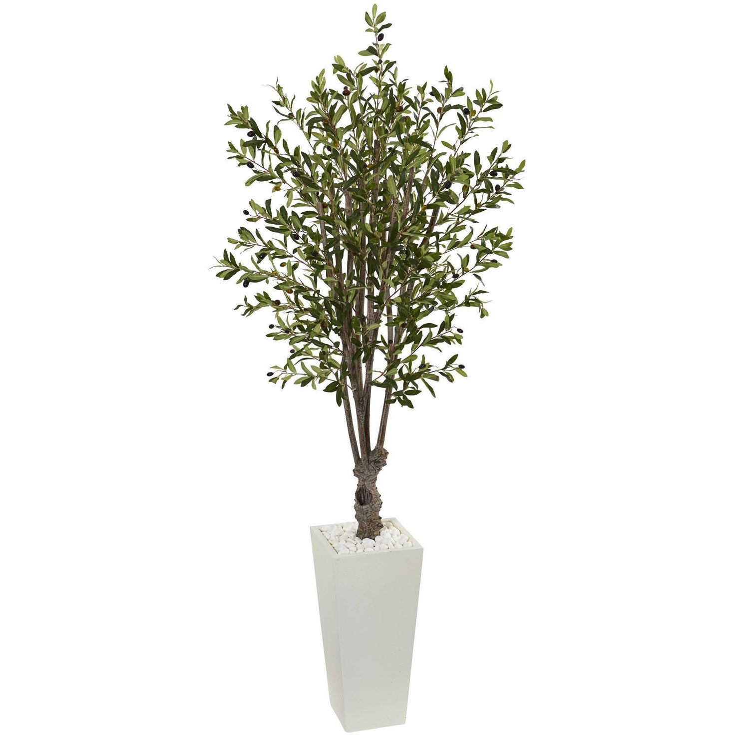 Artificial Olive Tree in White Plant Pot