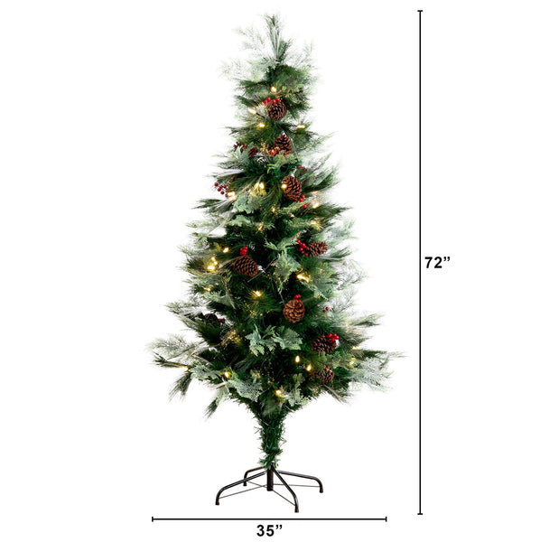 6' Pre-Lit Fiber Optic Artificial Pinecone & Berries Christmas Tree with  64 Warm White LED Lights