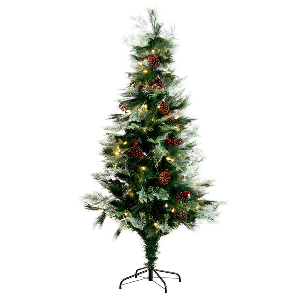6' Pre-Lit Fiber Optic Artificial Pinecone & Berries Christmas Tree with  64 Warm White LED Lights