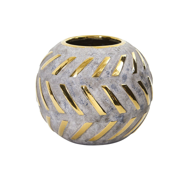 6” Regal Round Stone Vase with Gold Accents