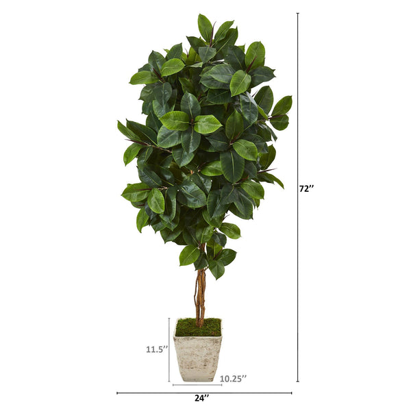 6’ Rubber Leaf Artificial Tree in Country White Planter