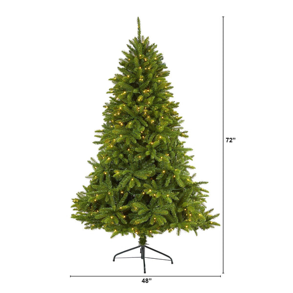 6’ Sierra Spruce “Natural Look” Artificial Christmas Tree with 300 Clear LED Lights and 1357 Bendable Branches