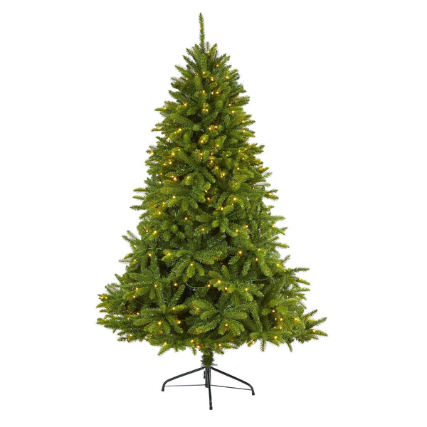 6’ Sierra Spruce “Natural Look” Artificial Christmas Tree with 300 Clear LED Lights and 1357 Bendable Branches