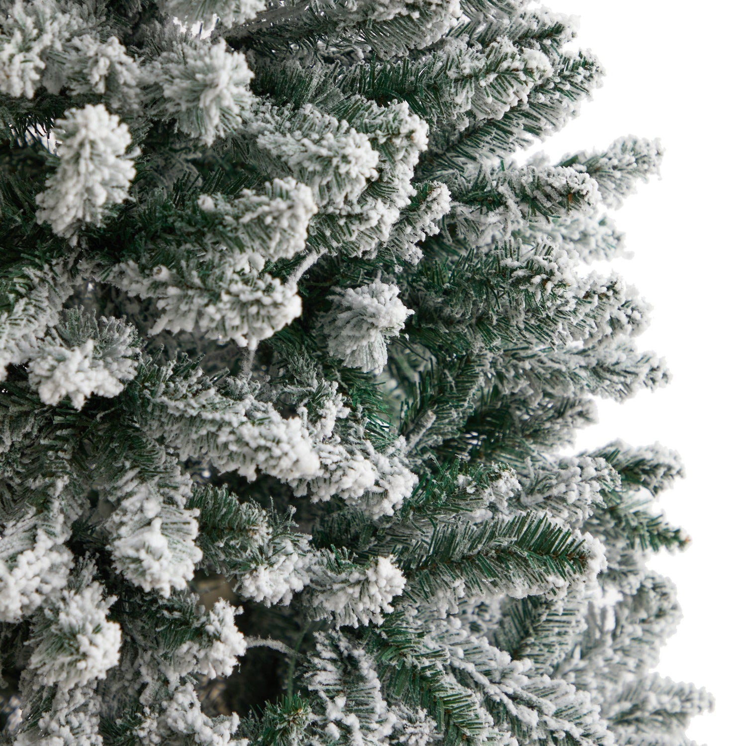 6’ Slim Flocked Montreal Fir Artificial Christmas Tree with 250 White LED Lights and 743 Branches