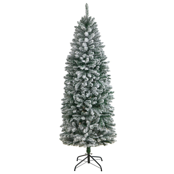 6’ Slim Flocked Montreal Fir Artificial Christmas Tree with 743 Bendable Branches