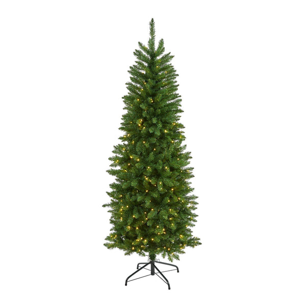 6’ Slim Green Mountain Pine Artificial Christmas Tree with 250 Clear LED Lights