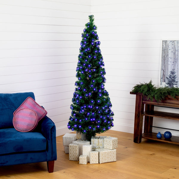 6' Slim Pre-Lit Fiber Optic Artificial Christmas Tree with 282 Colorful LED Lights