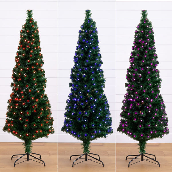 6' Slim Pre-Lit Fiber Optic Artificial Christmas Tree with 282 Colorful LED Lights