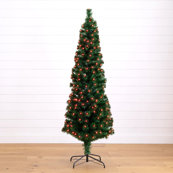 6' Slim Pre-Lit Fiber Optic Artificial Christmas Tree with 282 Colorful LED Lights