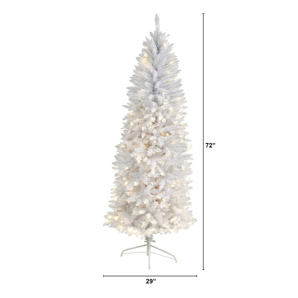 6’ Slim White Artificial Christmas Tree with 250 Warm White LED Lights and 743 Bendable Branches