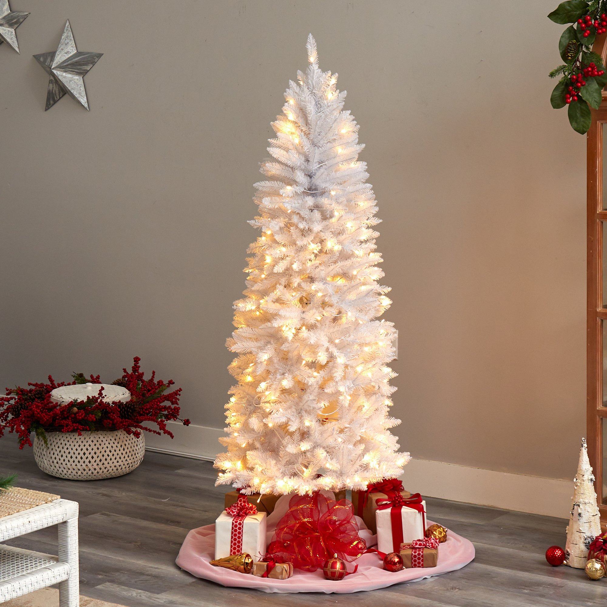 6' Slim White Artificial Christmas Tree with 250 Warm White LED