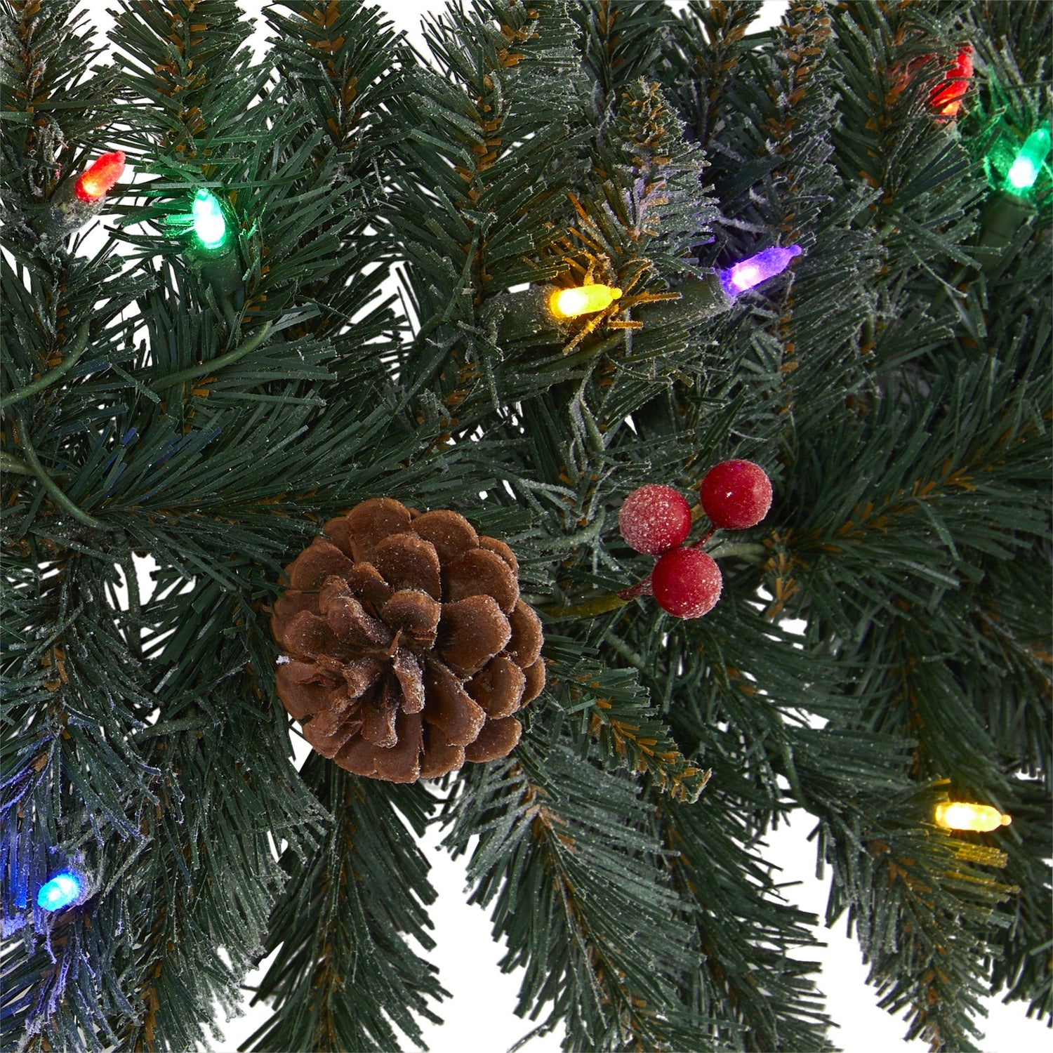 6' Snow Dusted Artificial Christmas Garland with 50 Multicolored LED Lights, Berries and Pinecones