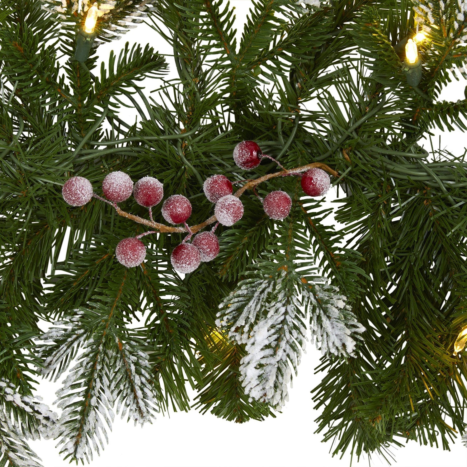 6' Snow Tipped Artificial Christmas Garland with 50 Warm White LED Lights and Berries