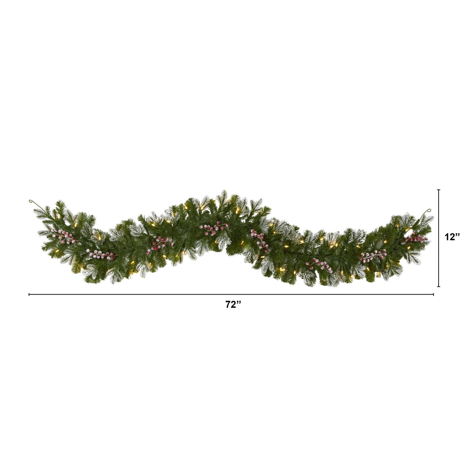 6' Snow Tipped Artificial Christmas Garland with 50 Warm White LED Lights and Berries