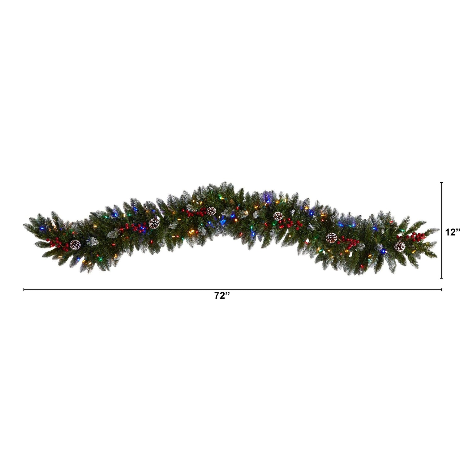 6' Snow Tipped Extra Wide Christmas Garland with Pinecones, Berries and 100 Multicolor LED Lights