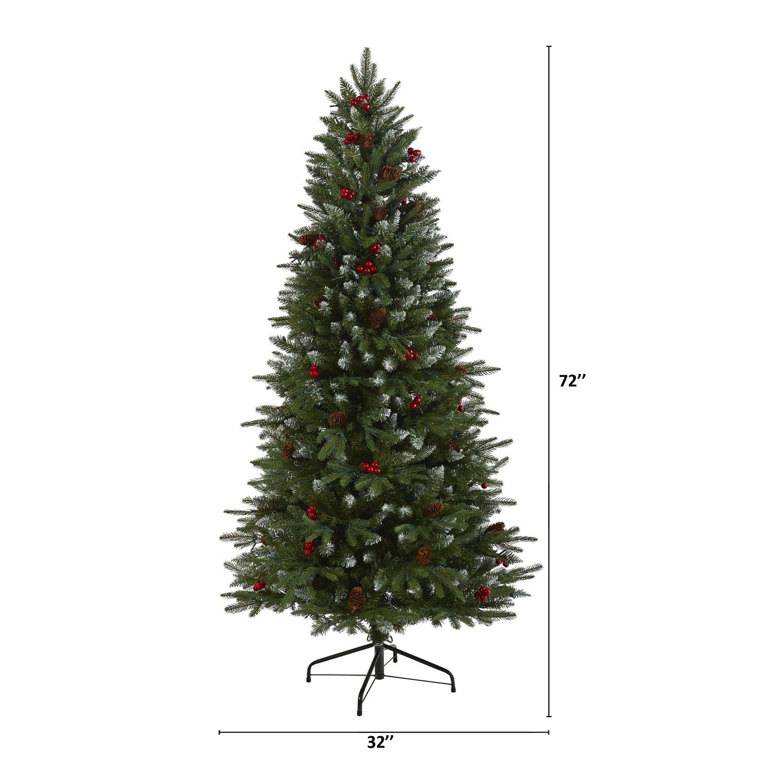 6' Snow Tipped Portland Spruce Artificial Christmas Tree with Frosted Berries and Pinecones with 300 Clear LED Lights