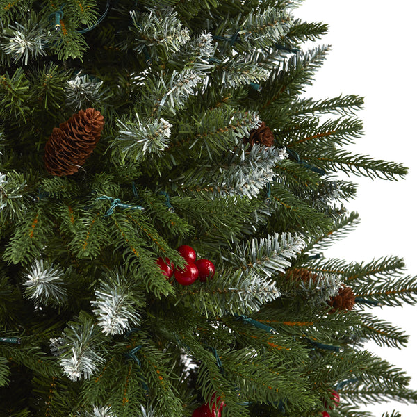 6' Snow Tipped Portland Spruce Artificial Christmas Tree with Frosted Berries and Pinecones with 300 Clear LED Lights