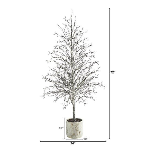 6’ Snowed Twig Artificial Tree in Decorative Planter | Nearly Natural