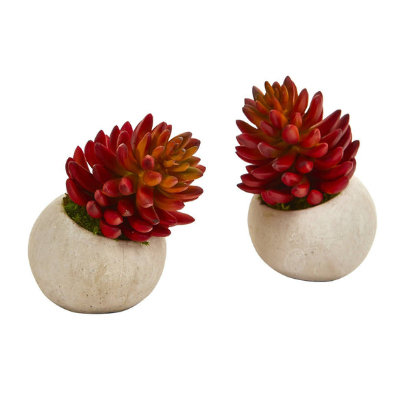 6” Succulent Artificial Plant in Stone Planter (Set of 2)