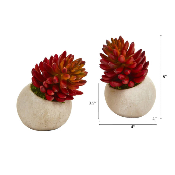 6” Succulent Artificial Plant in Stone Planter (Set of 2)