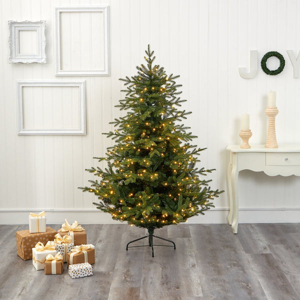 6’ Swedish Fir Artificial Christmas Tree with 350 Warm White LED Lights and 963 Bendable Branches