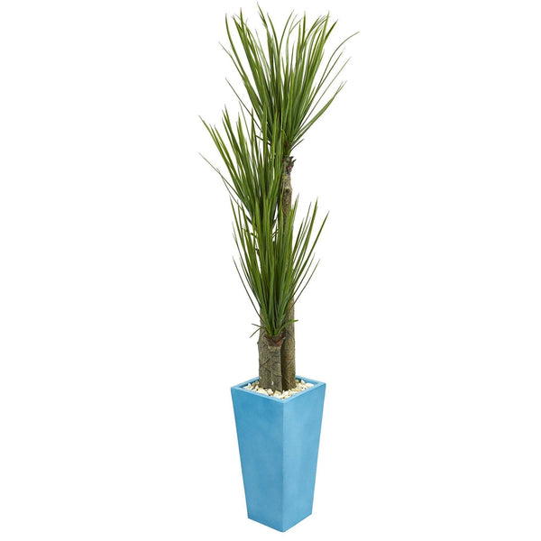 6’ Triple Stalk Yucca Artificial Plant in Turquoise Planter