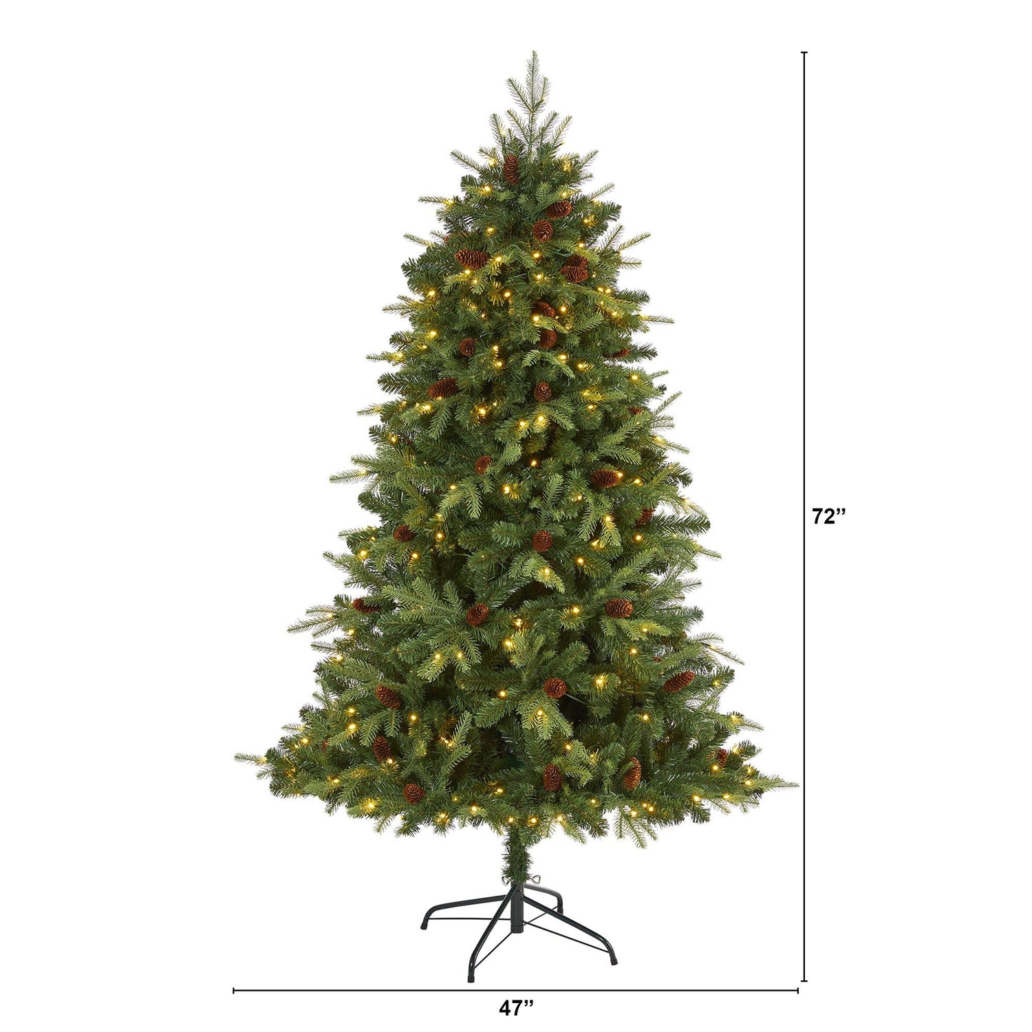 6’ Wellington Spruce “Natural Look” Artificial Christmas Tree with 300 Clear LED Lights and Pine Cones