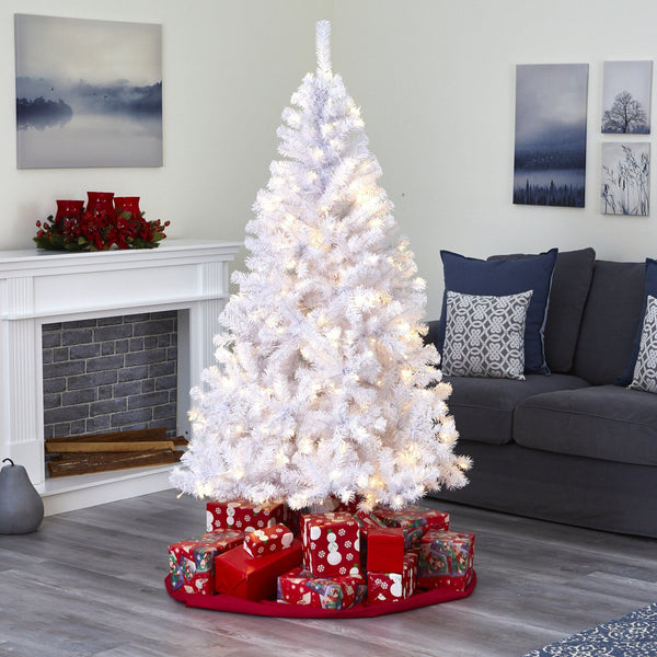 6’ White Artificial Christmas Tree with 680 Bendable Branches and 250 Clear LED Lights