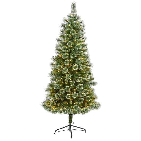 6’ Wisconsin Slim Snow Tip Pine Artificial Christmas Tree with 300 Clear LED Lights