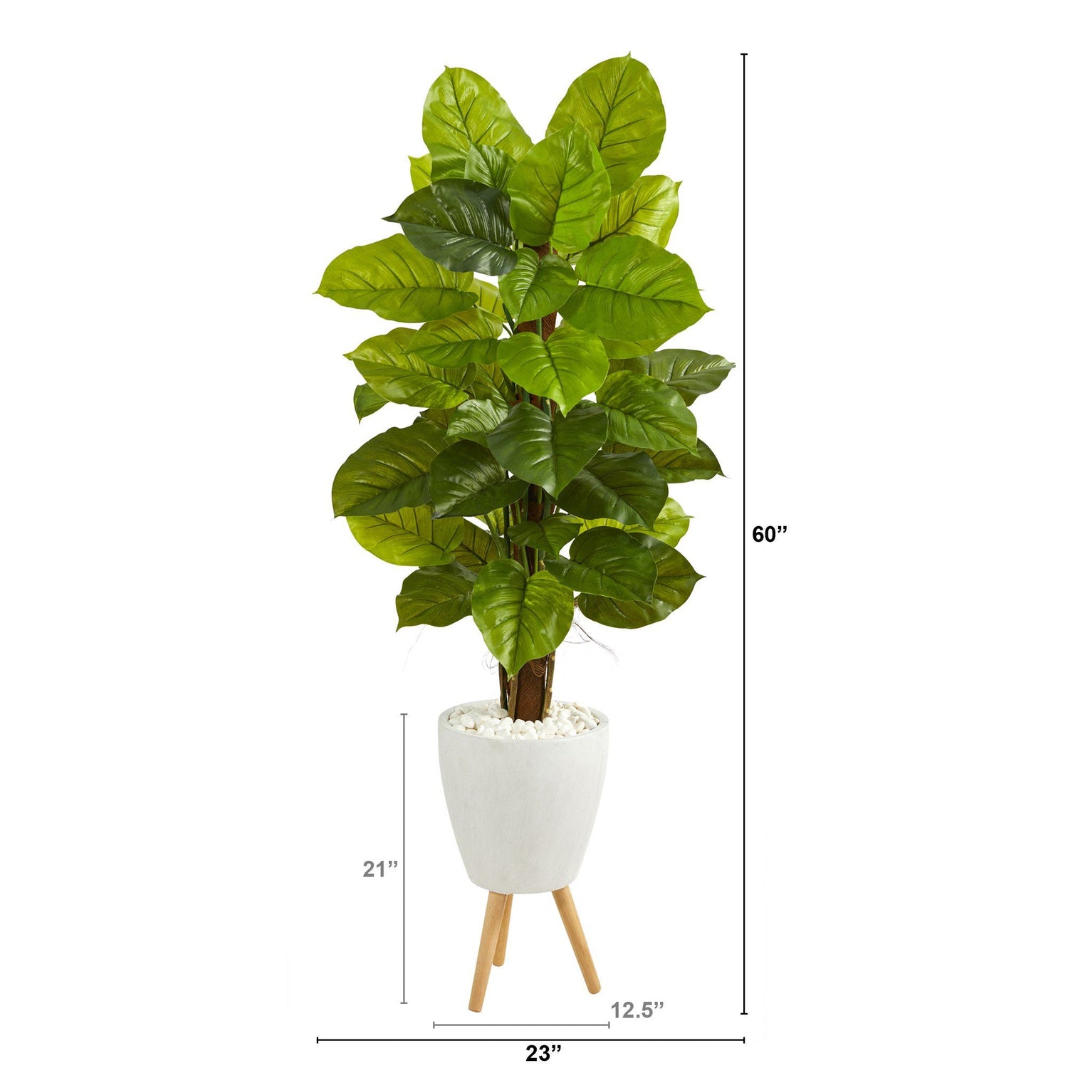 60” Large Leaf Philodendron Artificial Plant in White Planter with Stand (Real Touch)