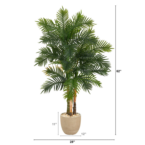 62” Areca Palm Artificial Tree in Sandstone Planter