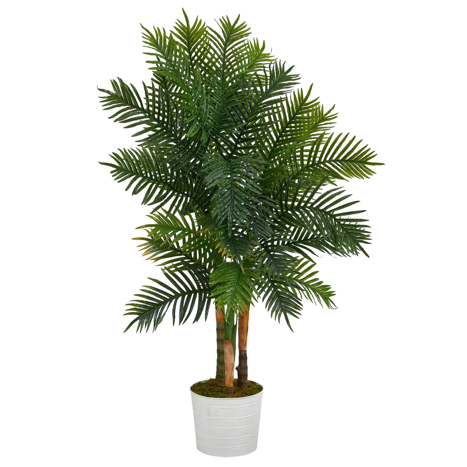62” Areca Palm Artificial Tree in White Tin Planter (Real Touch)