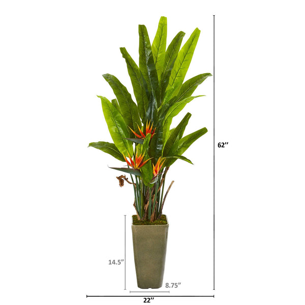 62” Bird of Paradise Artificial Plant in Olive Green Planter