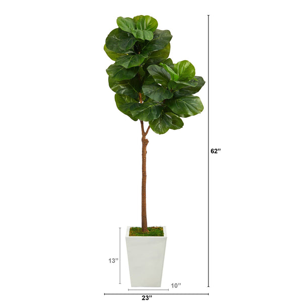 62” Fiddle Leaf Artificial Tree in White Metal Planter