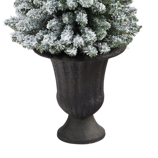62” Flocked Pencil Artificial Christmas Tree with 200 Clear Lights and 318 Bendable Branches in Charcoal Urn