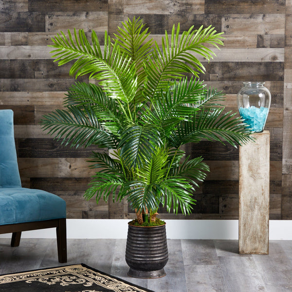 62” Hawaii Palm Artificial Tree in Ribbed Metal Planter