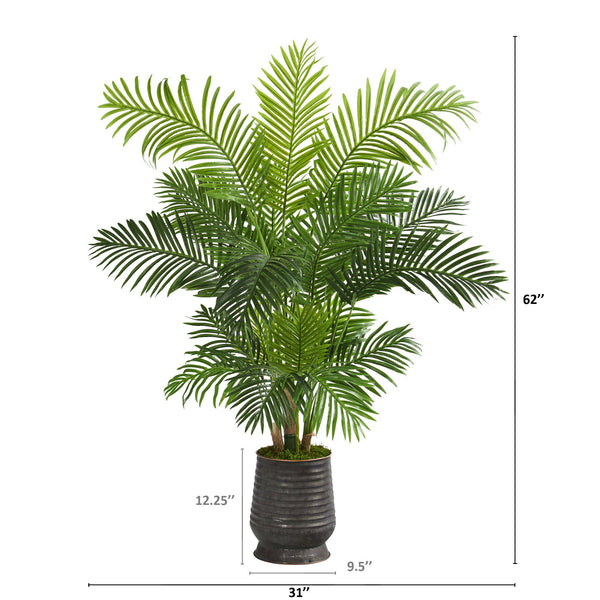 62” Hawaii Palm Artificial Tree in Ribbed Metal Planter