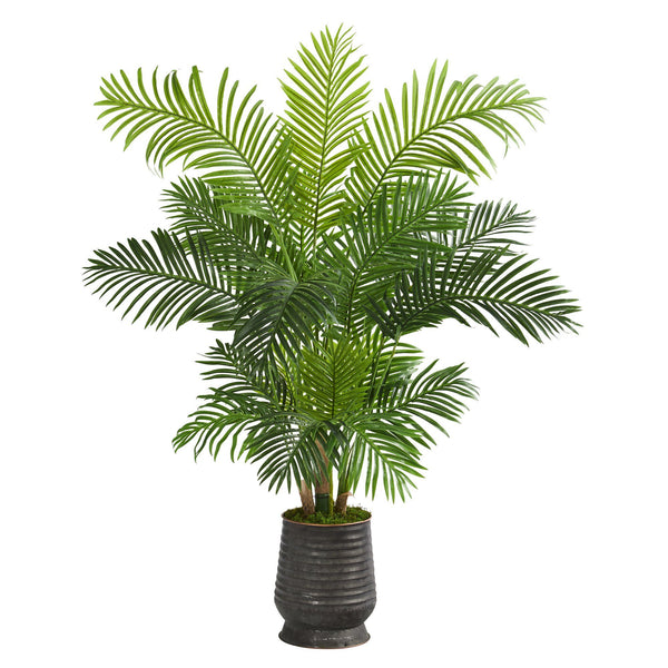 62” Hawaii Palm Artificial Tree in Ribbed Metal Planter