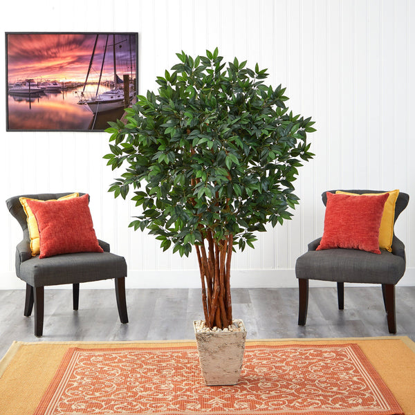 62” Lychee Artificial Tree in Country White Planter