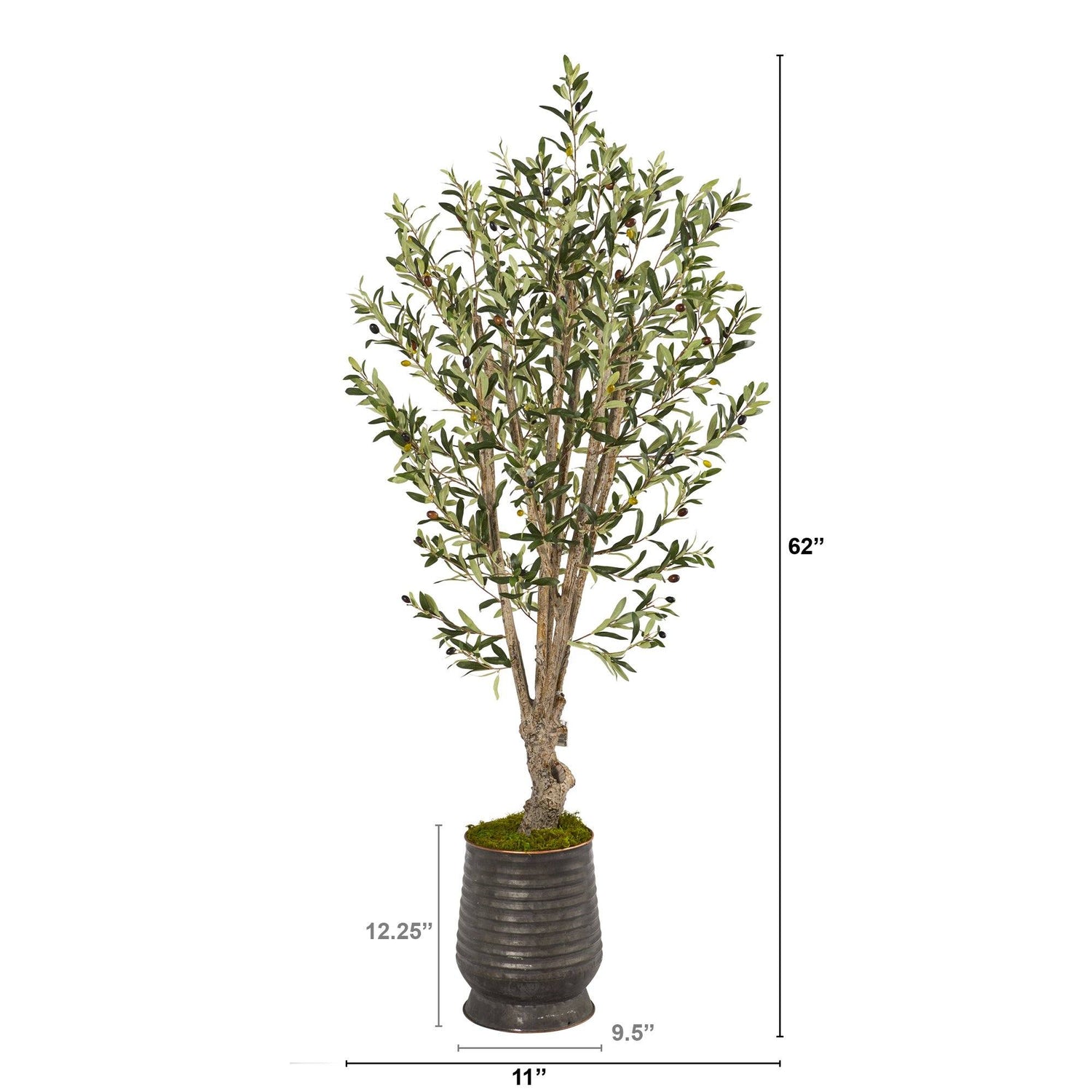 62” Olive Artificial Tree in Ribbed Metal Planter